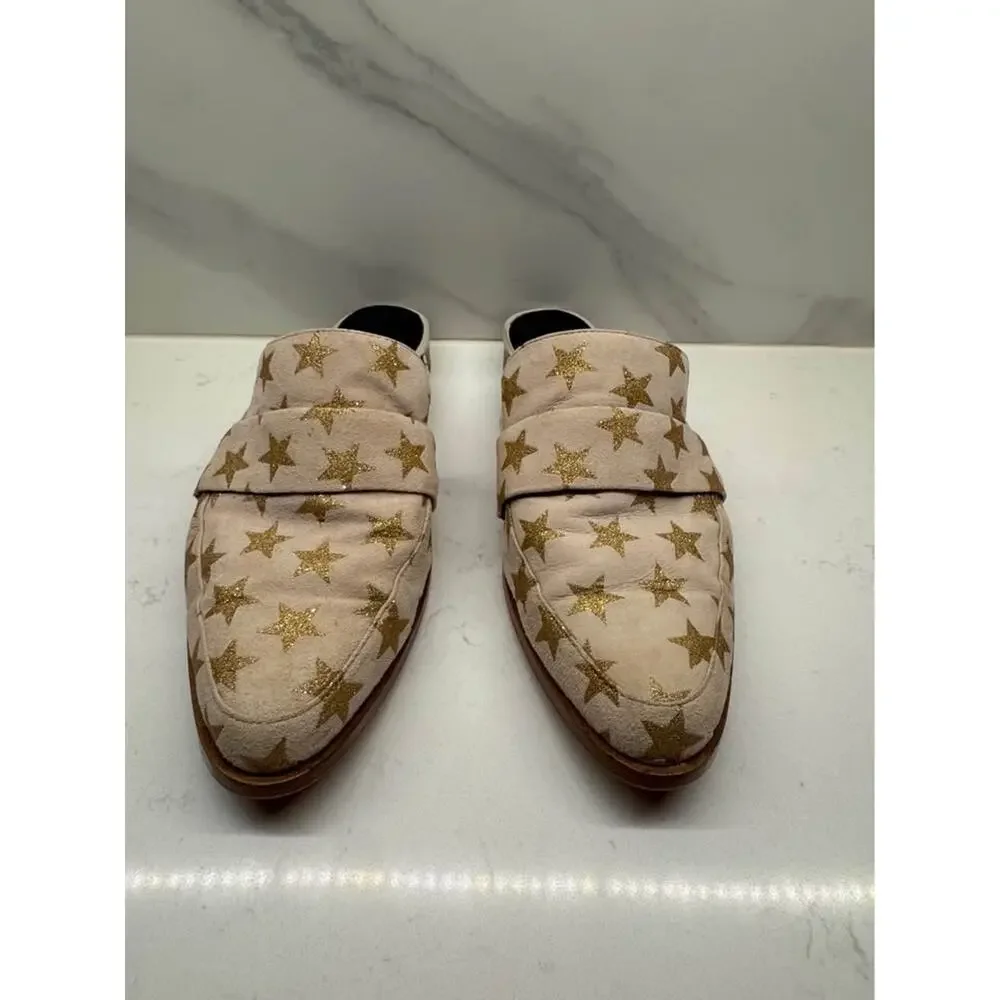 Rebecca Minkoff Women’s Size 8.5 Mika Gold Glitter Star Suede Mule Loafers